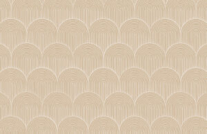 Carta da parati con motivi ad archi art deco in tonalità caramello