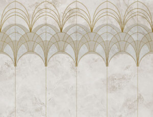 Carta da parati con archi Art Deco eleganti in oro e grigio